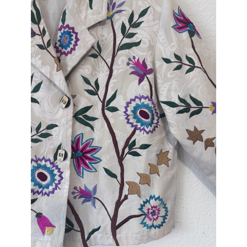 Daniel K Embroidered Jacket Womens Large Cream Floral Boho Cropped Vintage Y2K - Picture 6 of 9